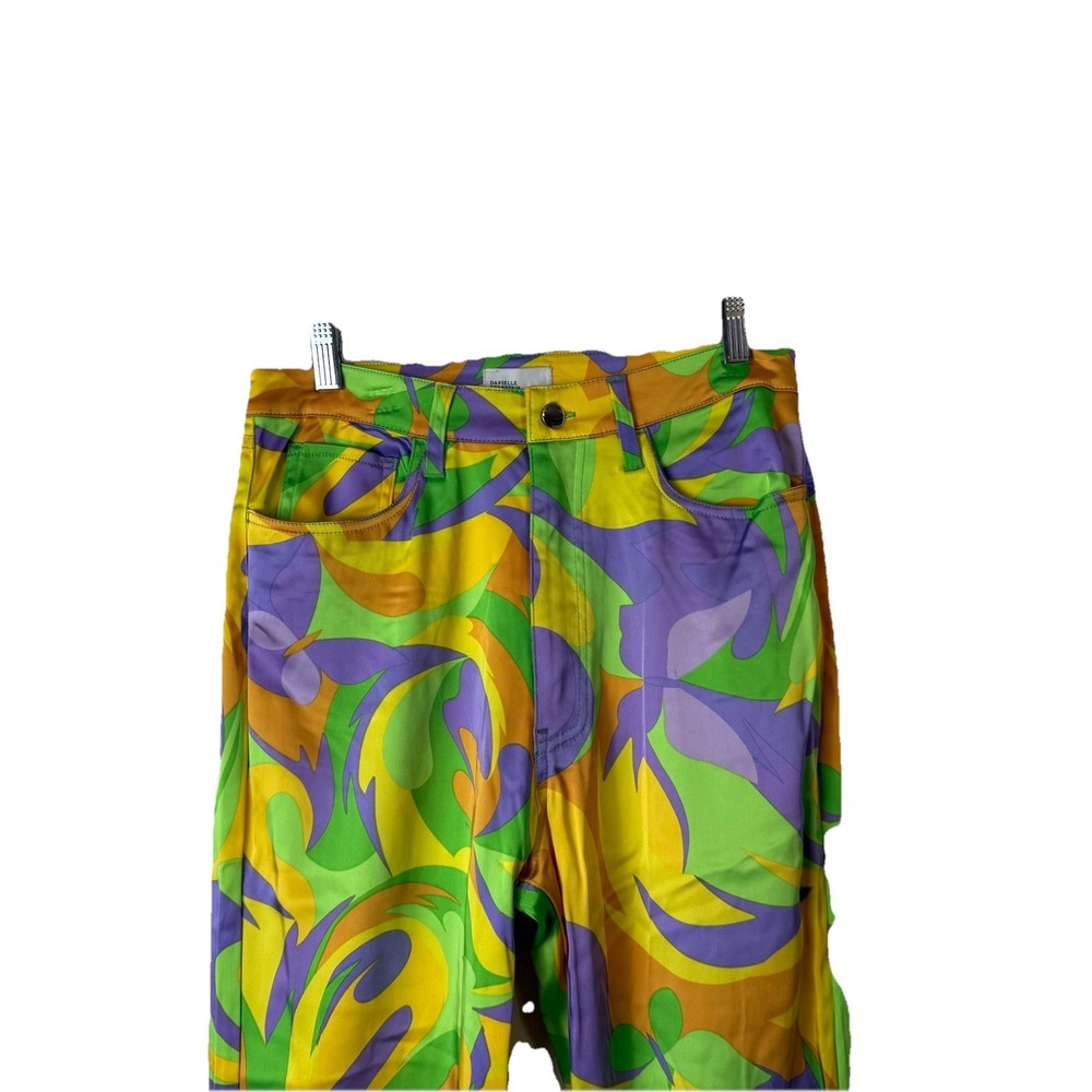 DANIELLE BERNSTEIN Womens‎ Satin Pants Sz 27 NWT Retro Butterfly Mardi Gras - Picture 2 of 12